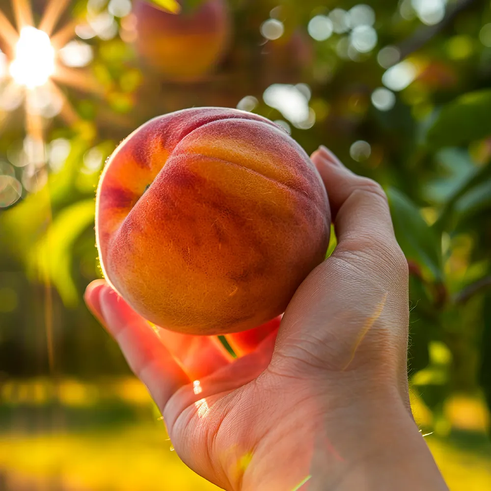 hand holding peach)