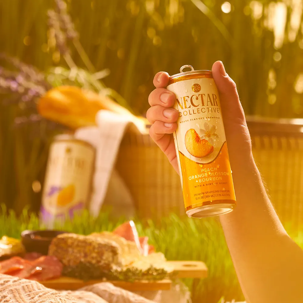 Hand Holding Can Picnic Blanket Sunlight Nectar